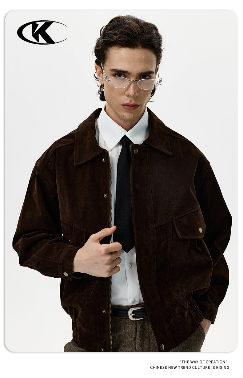 11KN Maillard Loose Faux Suede Lapel Jacket
