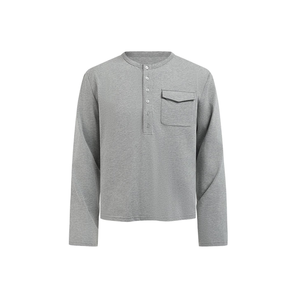 MANUSCRIPT Pocket 240g Cotton Structured Shoulder Long-Sleeve Tee
