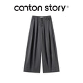 Cantonstory Grey Striped Straight-Leg Casual Trousers