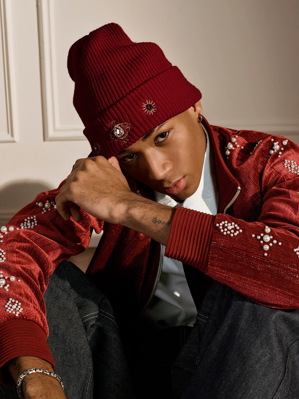 YADcrew Button Embellished Knitted Wool Cap