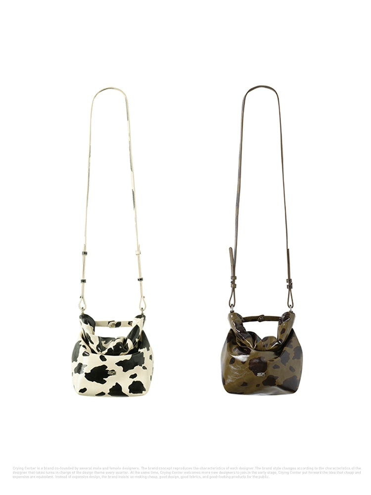 CryingCenter Cow Pattern Mini Folding Portable Messenger Bag