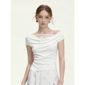 SURE ENOUGH White Lace-Trimmed Off-Shoulder Moisture-Wicking Top