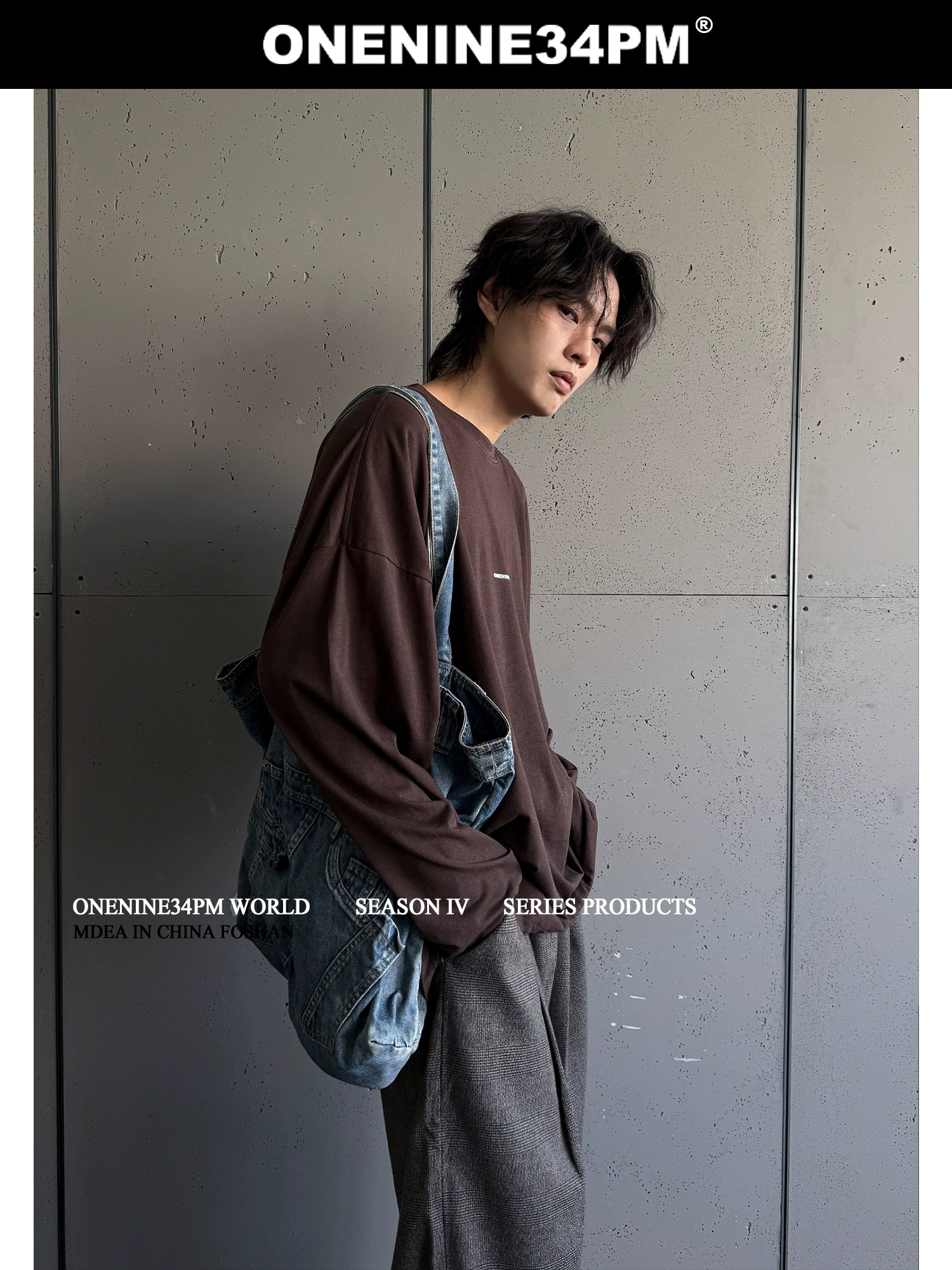 ONENINE34PM Slack Small LOGO Super Loose Long Sleeve