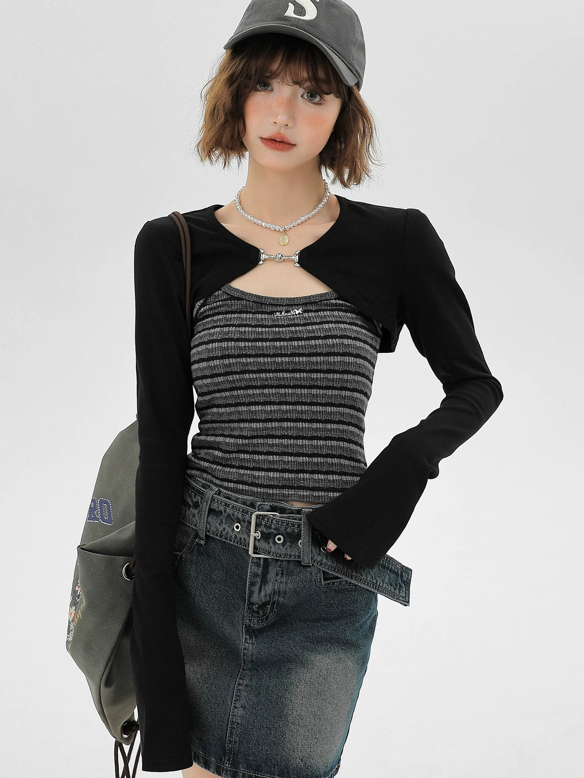 Girlyhalo Striped Long-Sleeve Cami Top