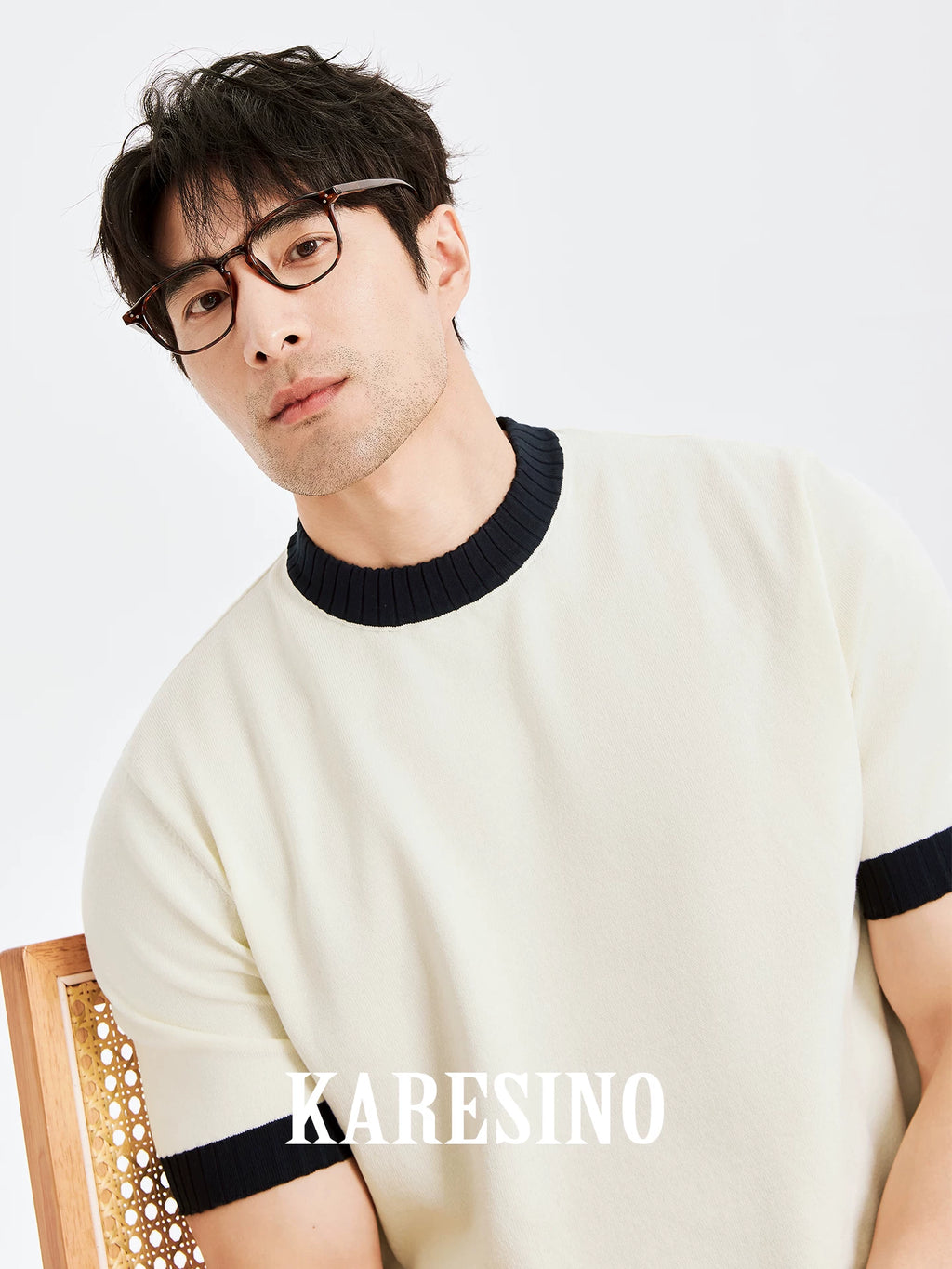KARESINO Cool-Touch Contrast Knit Slim Fit Polo Tee