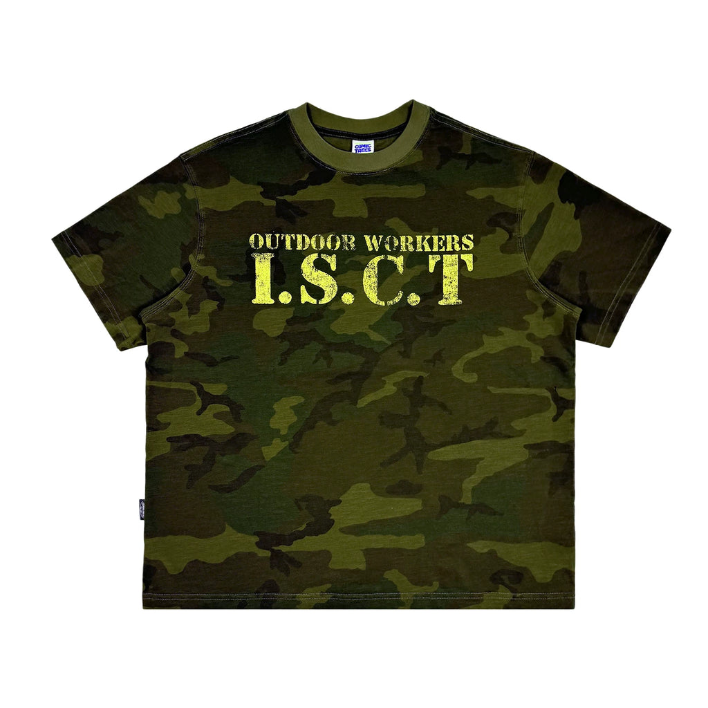 COMICTREE Old Front Shoulder Crew Neck Camouflage Tee