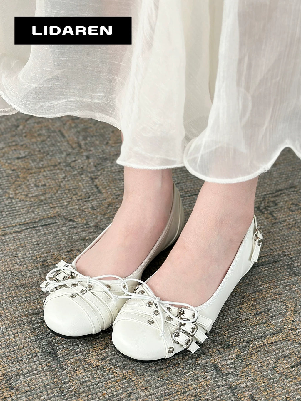 Lidaren Produced Leather Bow Slip-On Round-Toe Flat