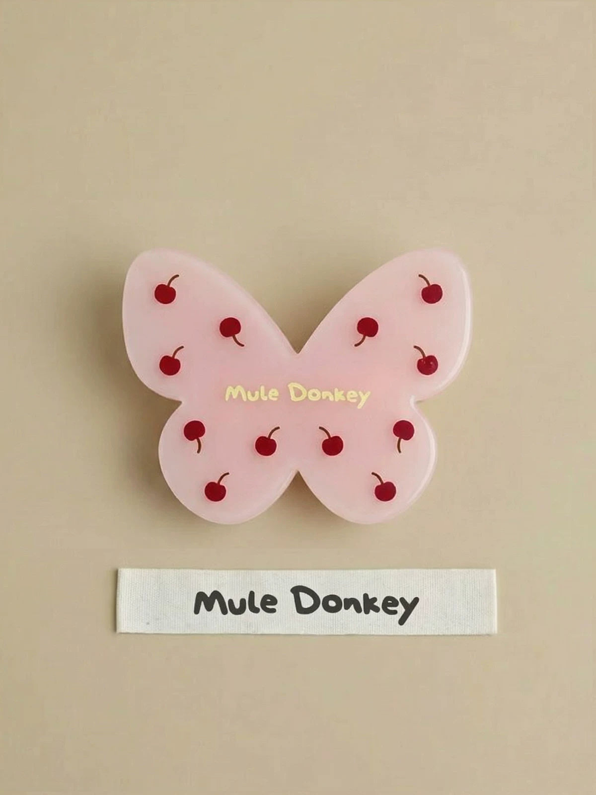 Mule Donkey Pink Cherry Butterfly Hairpin