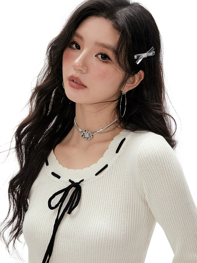 Imone Contrasting Straps Slim Stitching Sweater Knitted Sweater