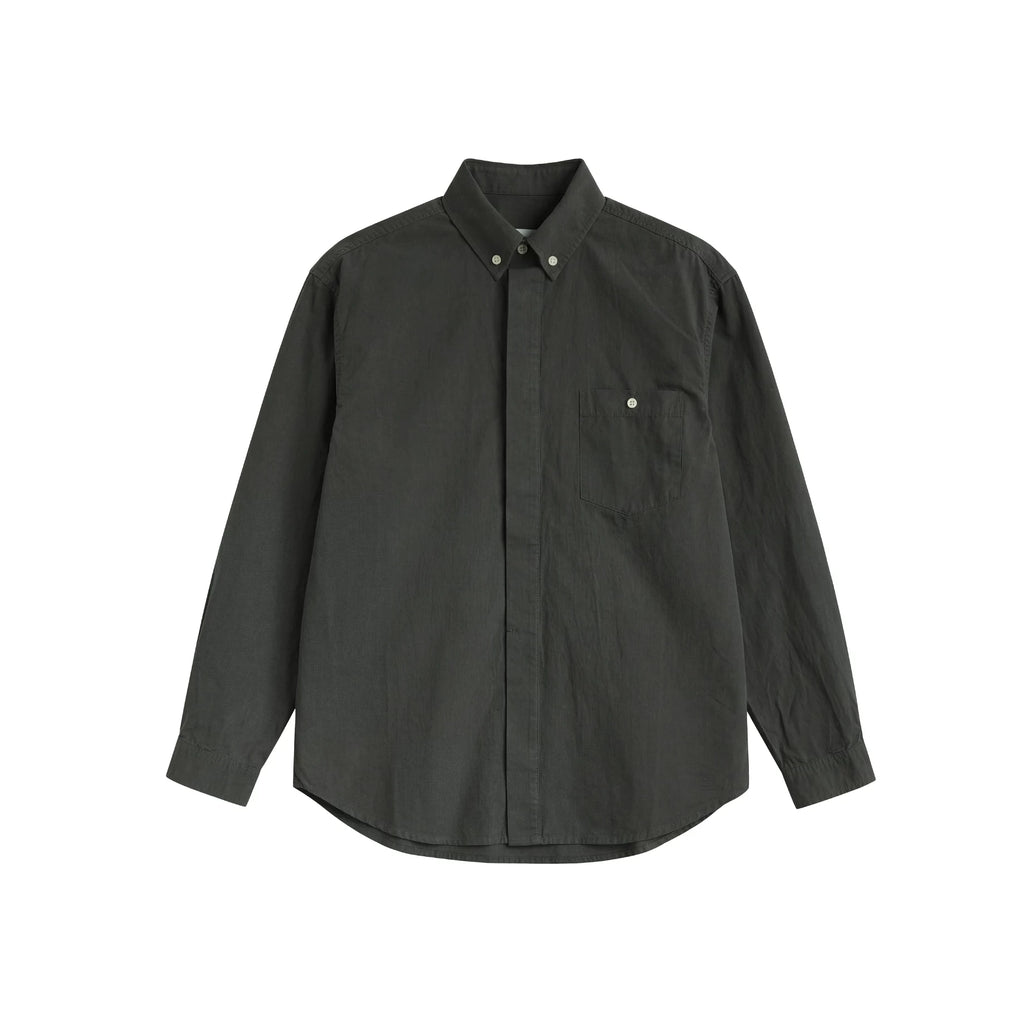 BUTTBILL Minimalist Washed Cotton Relaxed Long-Sleeve Shirt