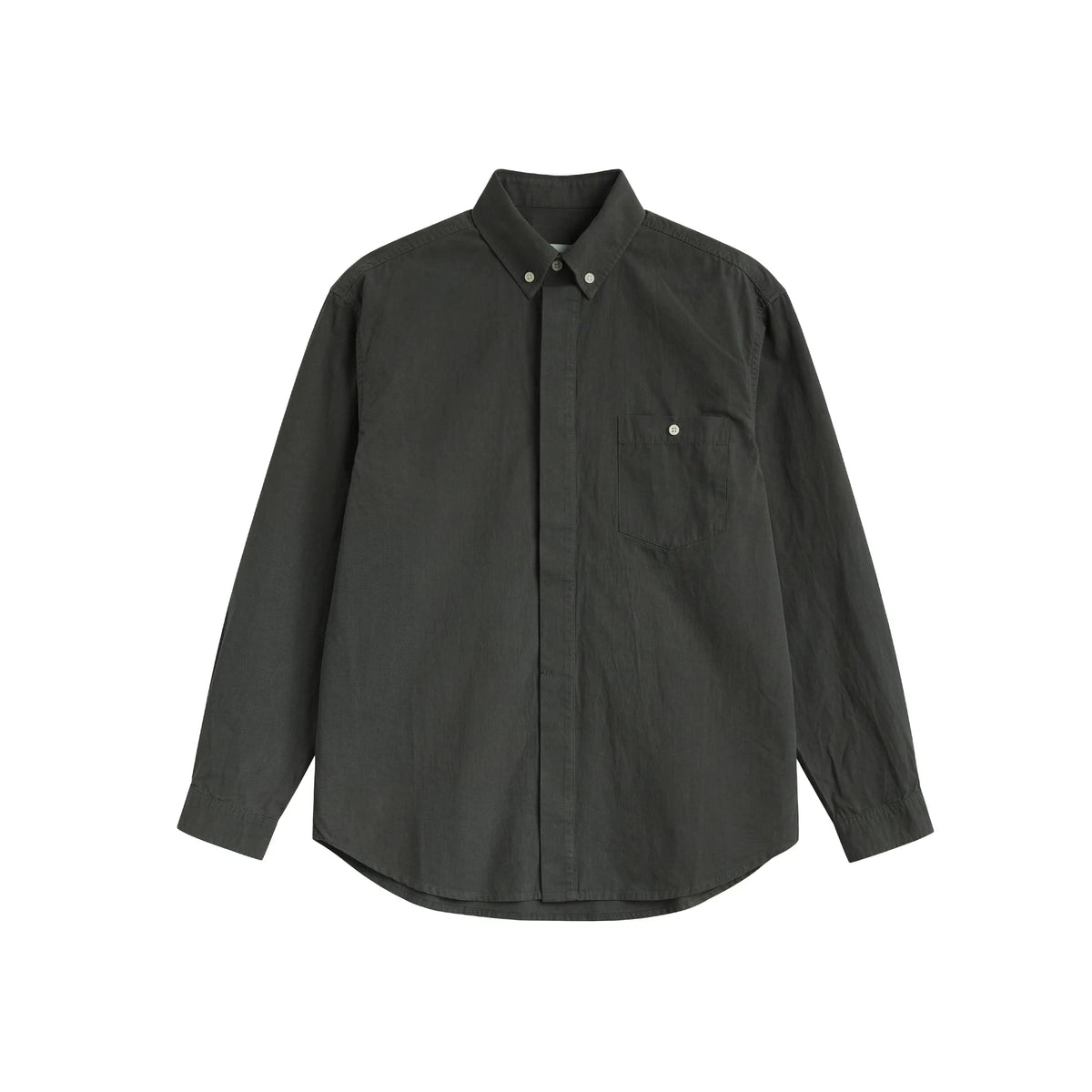 BUTTBILL Minimalist Washed Cotton Relaxed Long-Sleeve Shirt