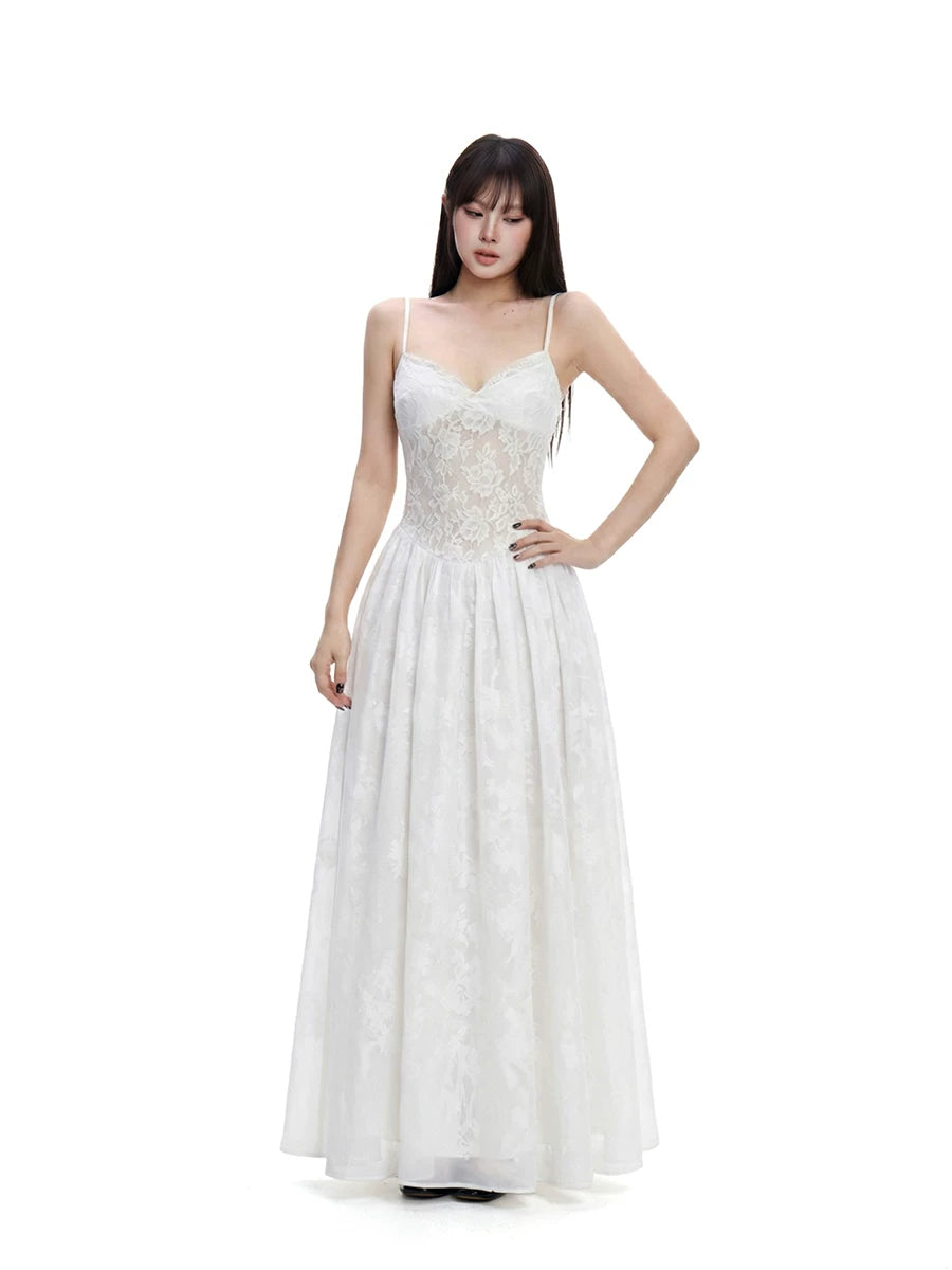 WITHMIN Lace Waist Puffy Skirt Two-piece Set