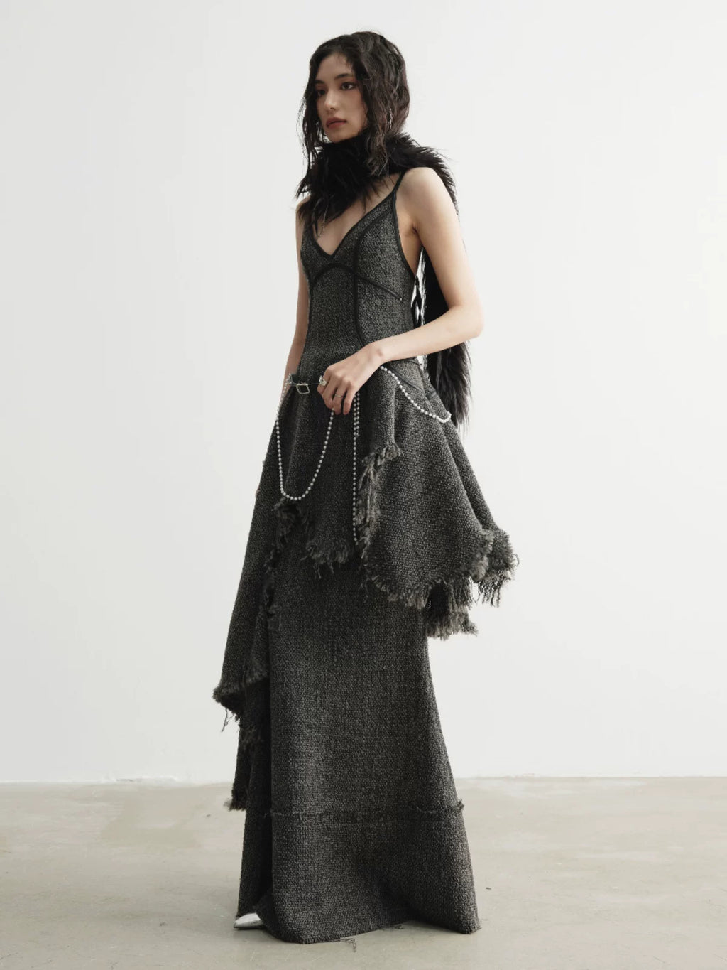 JNYLON Retro Rough Edge Super Long Skirt