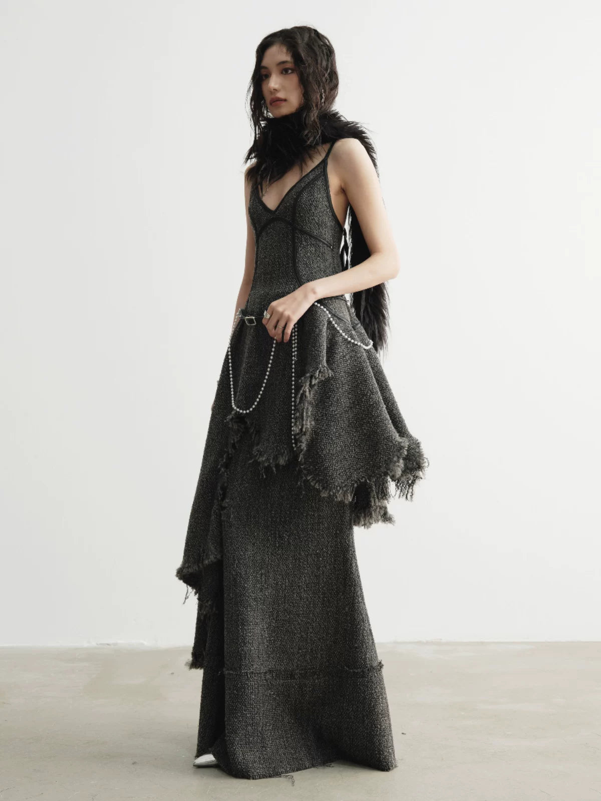 JNYLON Retro Rough Edge Super Long Skirt