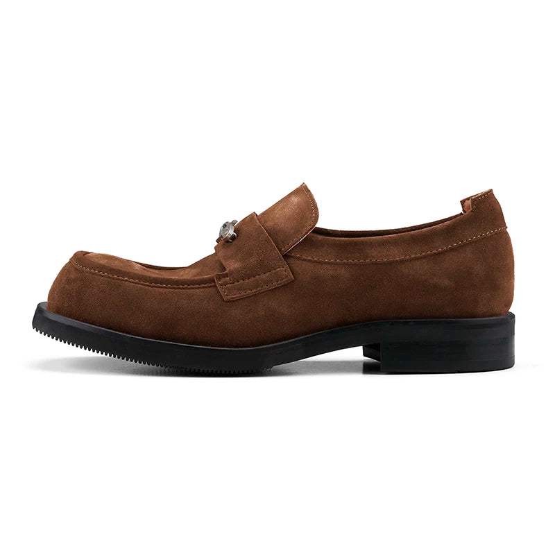 HANQIAORJI Old Money Style Brown Suede Cowhide Loafers