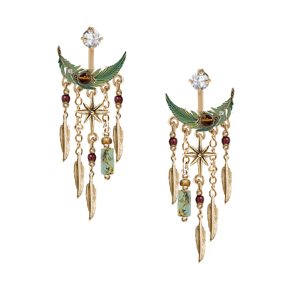 MASW Green Feather Tassel Earrings