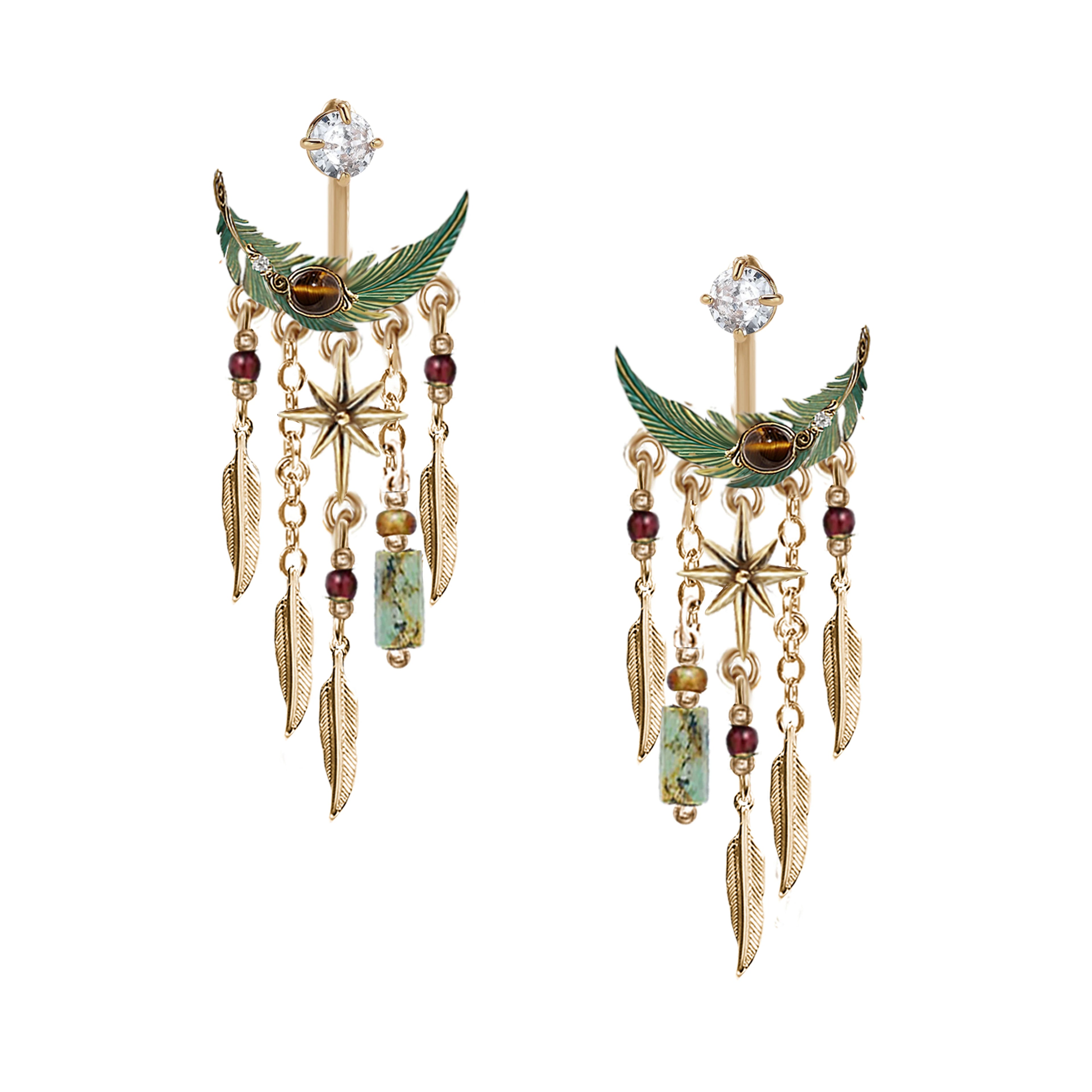 MASW Green Feather Tassel Earrings