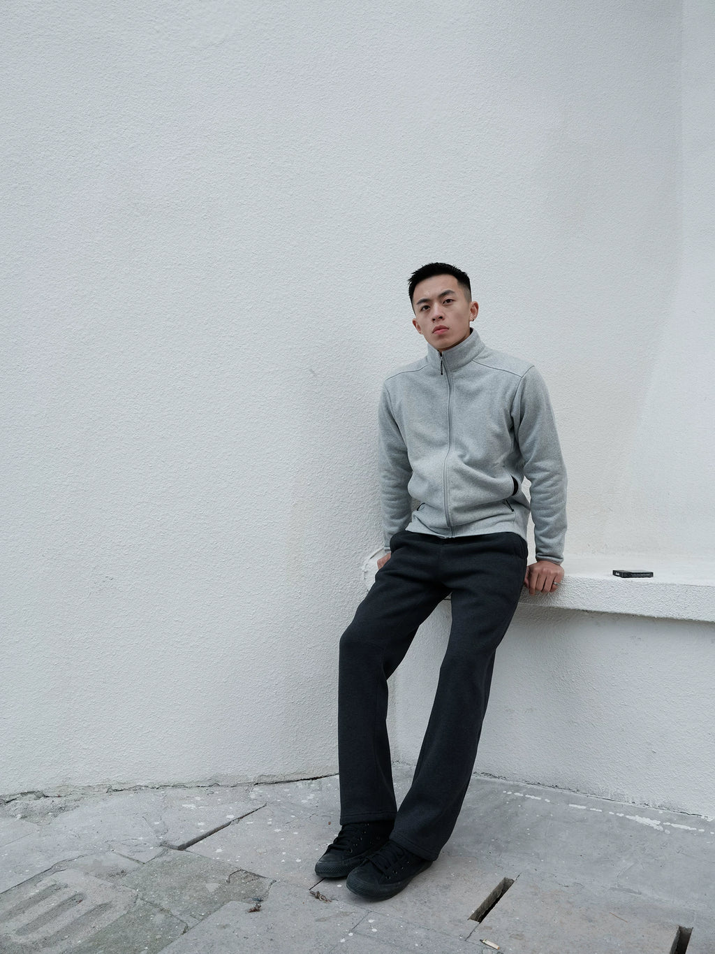 GTAL Heavyweight Textured Stand-up Collar Fleece Top Jacket