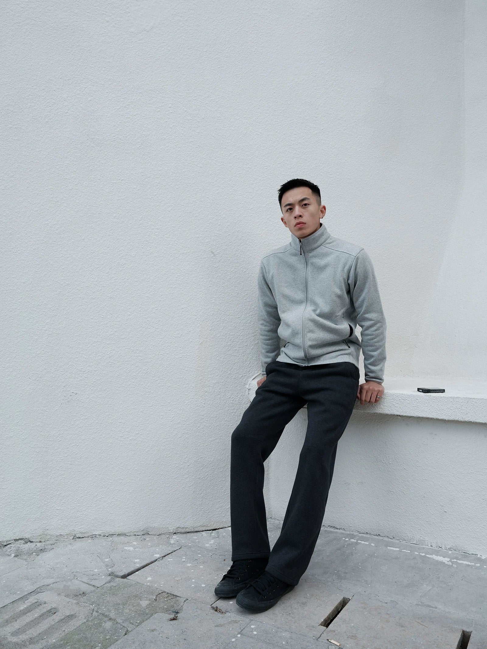 GTAL Heavyweight Textured Stand-up Collar Fleece Top Jacket