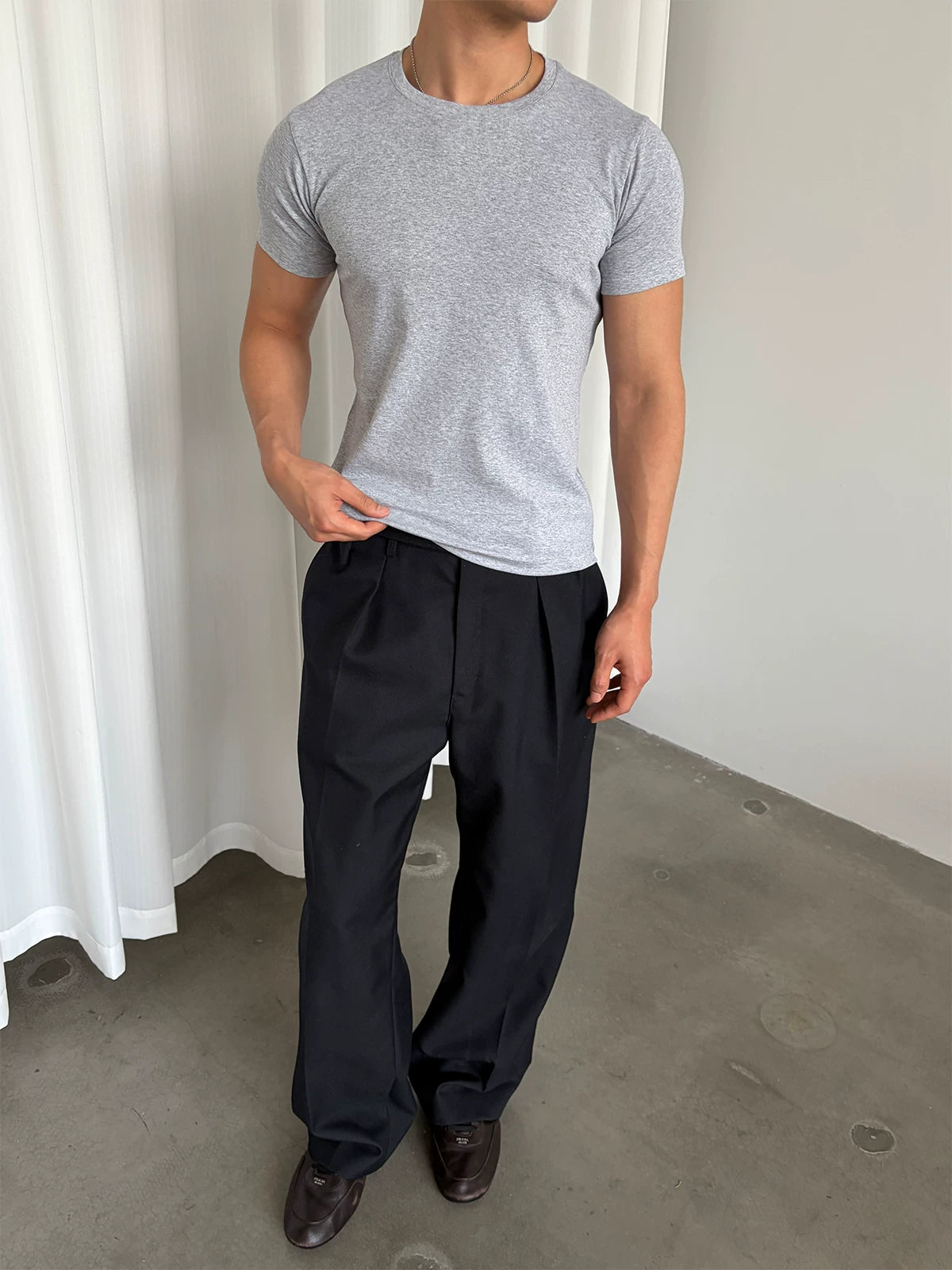 InsGale Basic Three-Color Stretch Slim Soft Brushed Fitness Undershirt T-Shirt