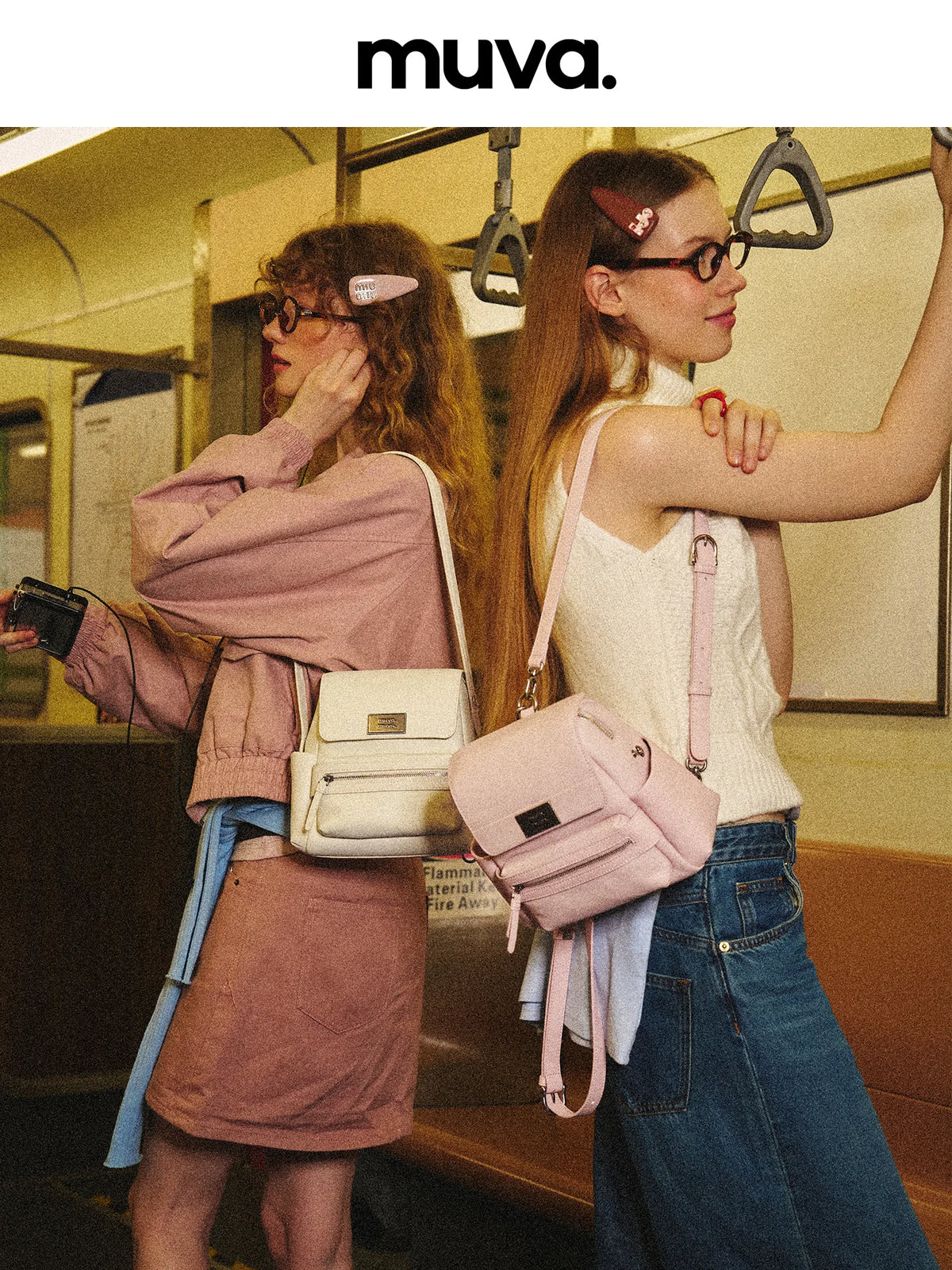 muva. Leather Zip-Top Backpack - Solid Square Design