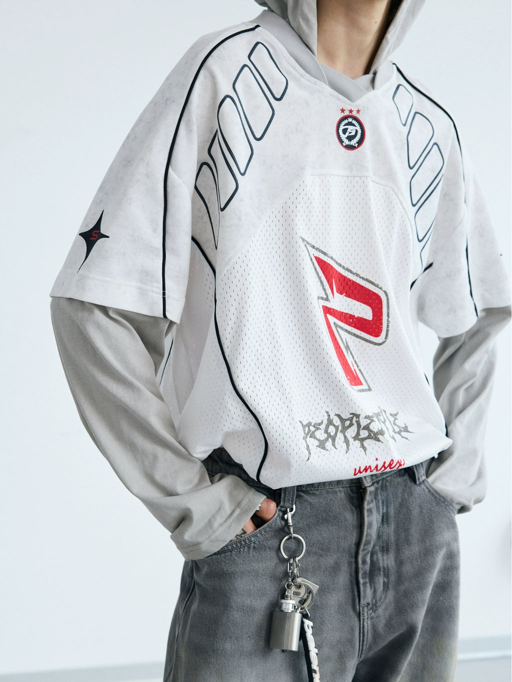 PEOPLESTYLE Racing Splicing Fake Two-piece Quick-drying Long Sleeves