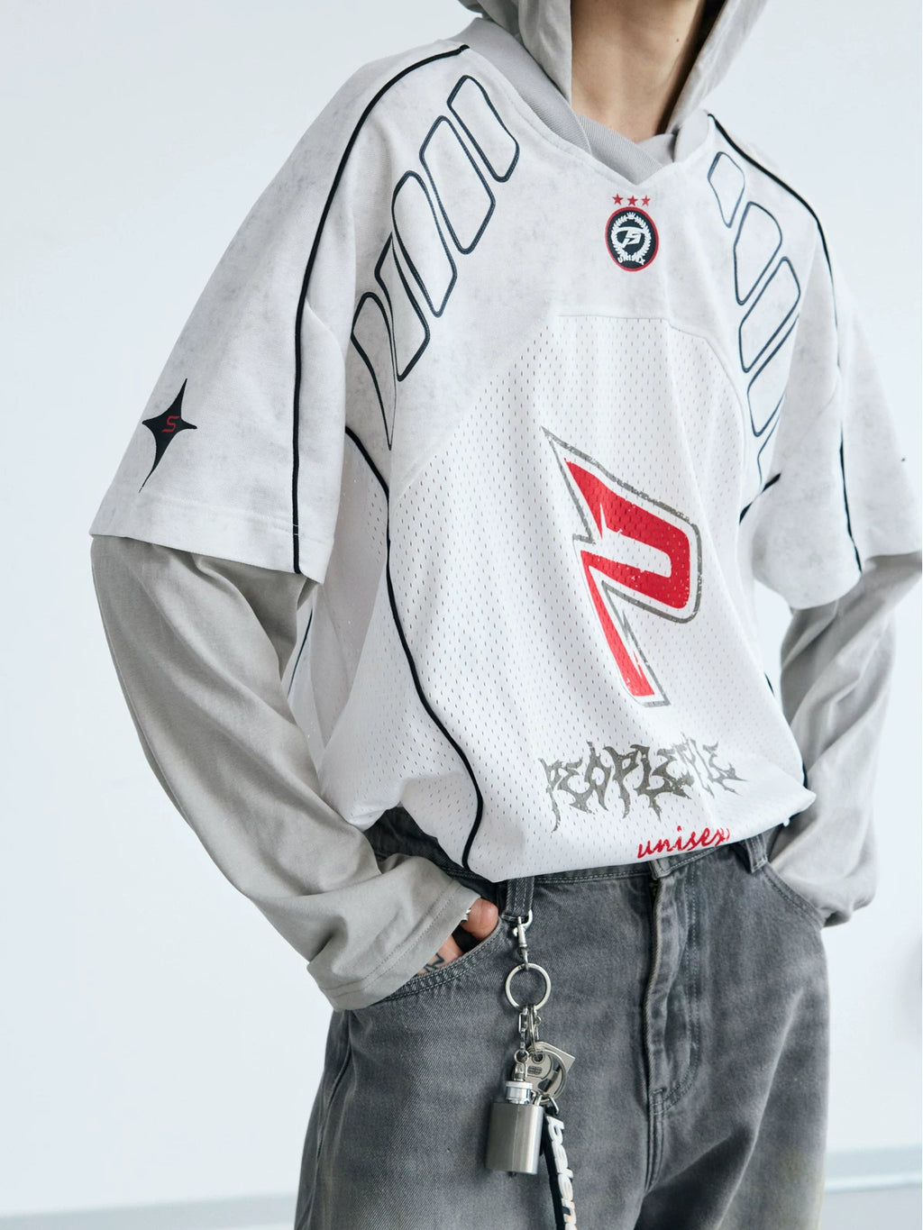 PEOPLESENSE Racing Color-Block Quick-Dry Loose Hooded Long-Sleeve Tee