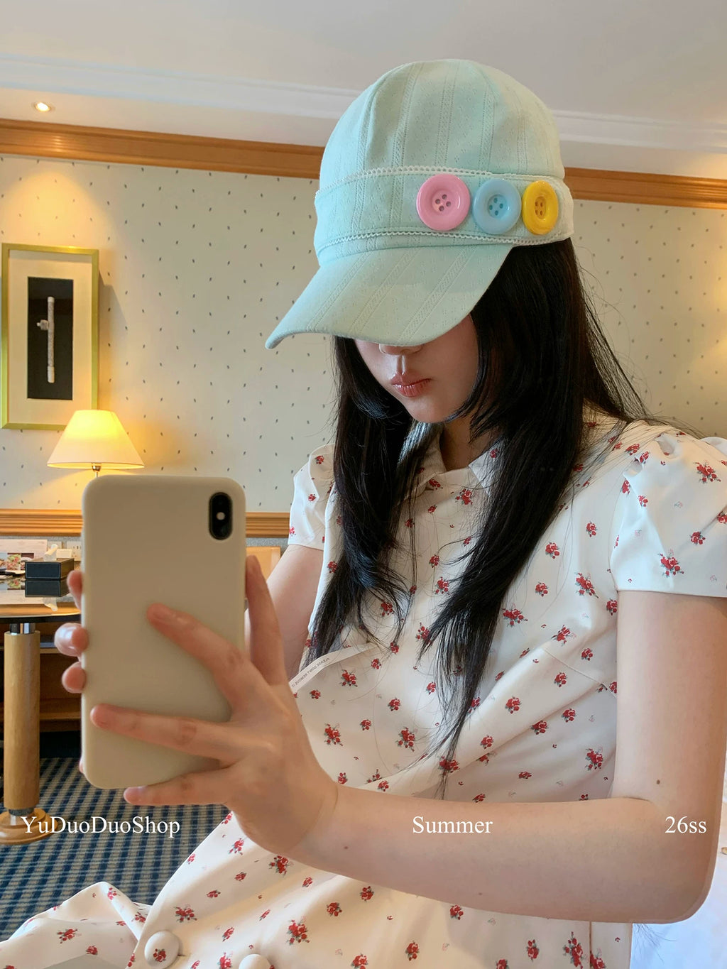 YuDuoDuo Vintage Y2K Button Baseball Cap