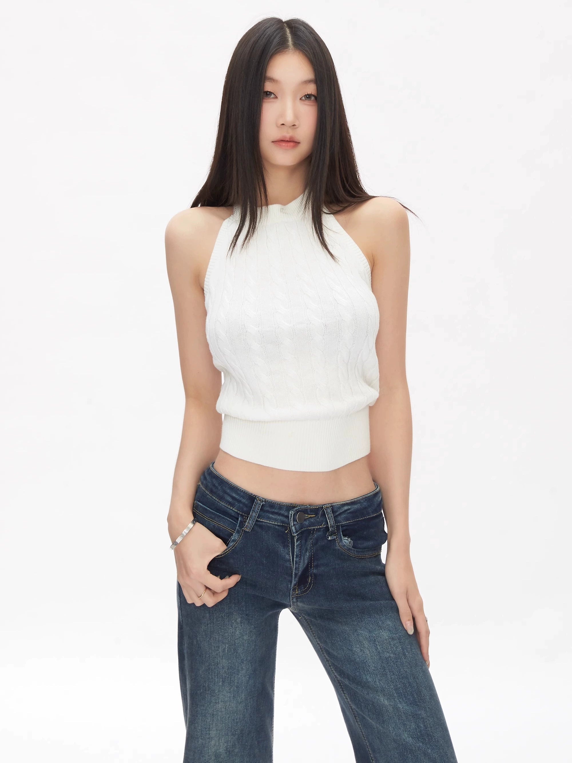 WITHMIN Drape Straight Tube Micro-pull Retro Low-rise Jeans