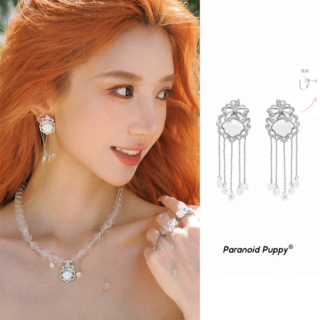 PARANOID PUPPY Gold-Plated Shell Tassel Stud Earrings