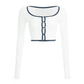ABMY Square-neck Breasted Contrasting Hemming Cardigan