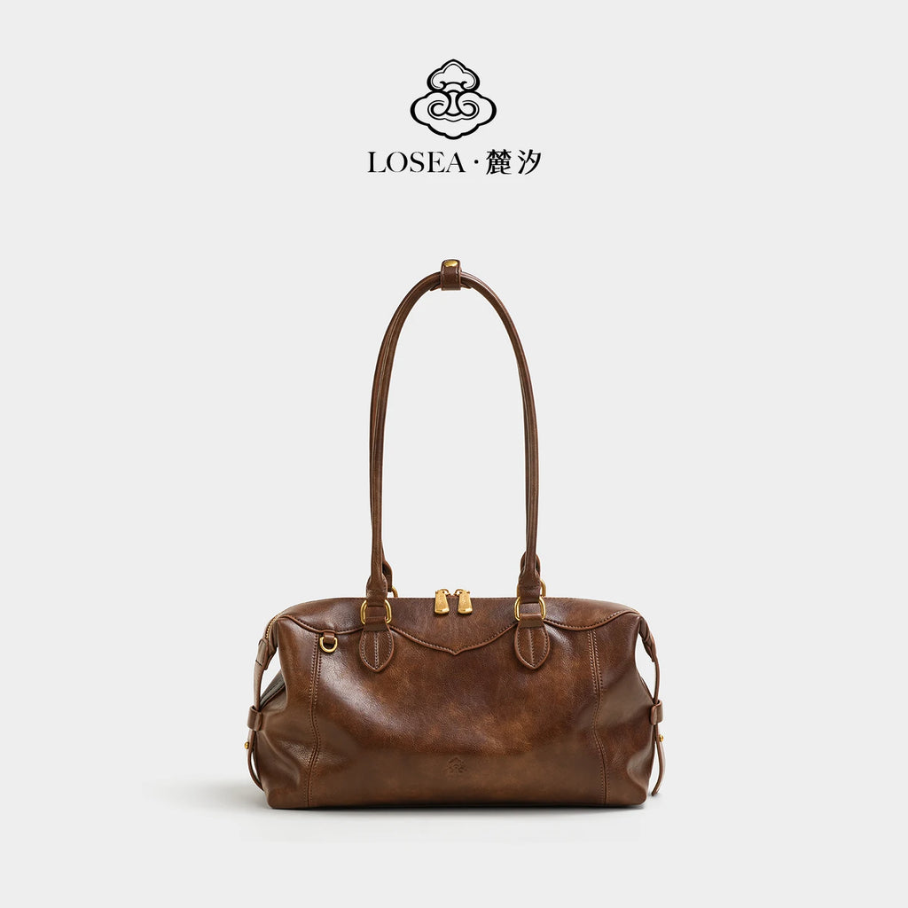 LOSEA Black Faux Leather Zip-Top Pillow Shoulder Bag