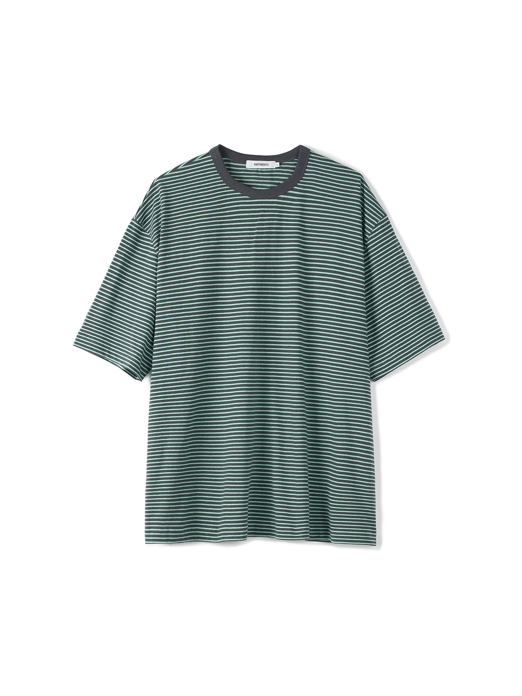PARTIMENTO Vintage Striped Contrast Collar Loose-Fit Tee