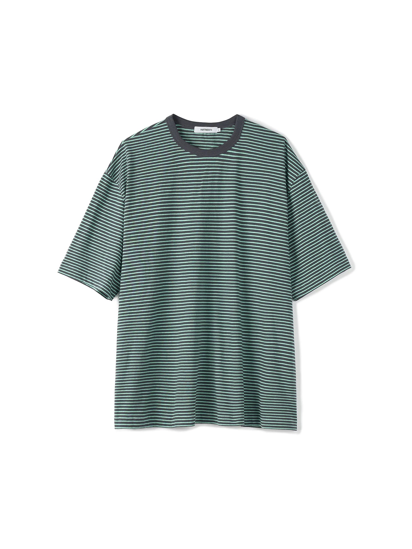 PARTIMENTO Vintage Striped Contrast Collar Loose-Fit Tee