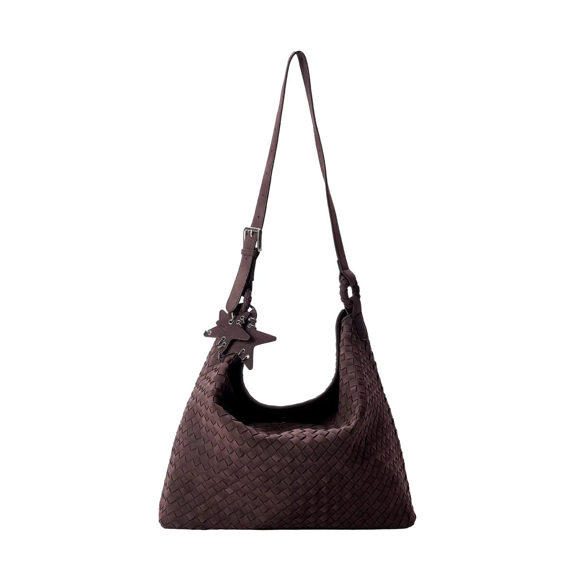 ECODAY Caramel Suede Woven Magnetic Snap Shoulder Bag