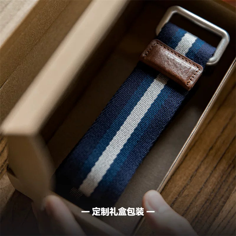 MADEN Woven Canvas Double Ring Buckle Belt
