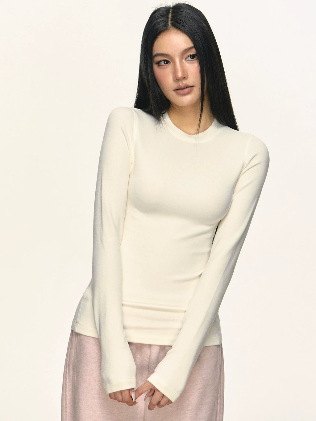 Anna Aneae Round Neck Inner with Fleece Slim and Thin Long Sleeves