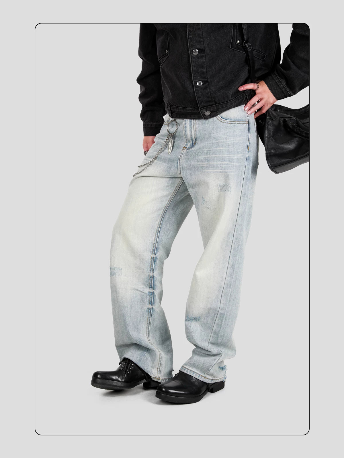 HANQIAORIJI Washed Horsehide Lace-Up Derby