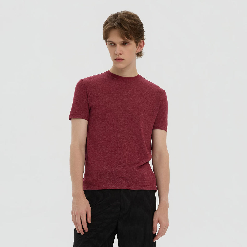Azure Lisseur Wine Red Breathable Slim Fit Knit Tee