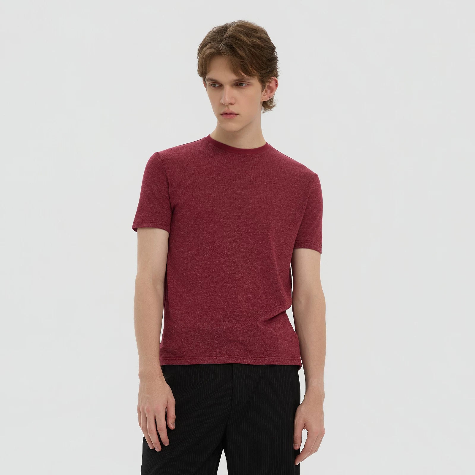 Azure Lisseur Wine Red Breathable Slim Fit Knit Tee