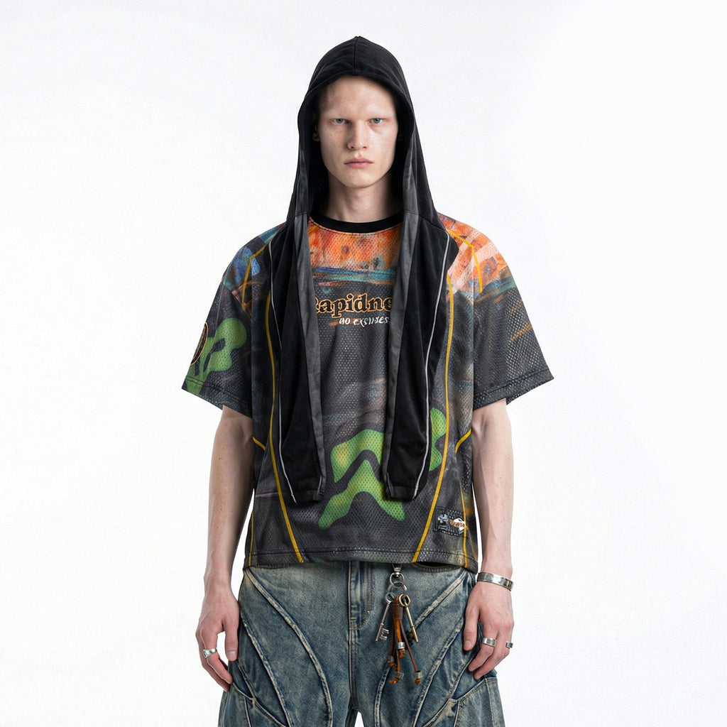 Inflation Contrast Color Line Retro Sports Short Sleeve T-Shirt