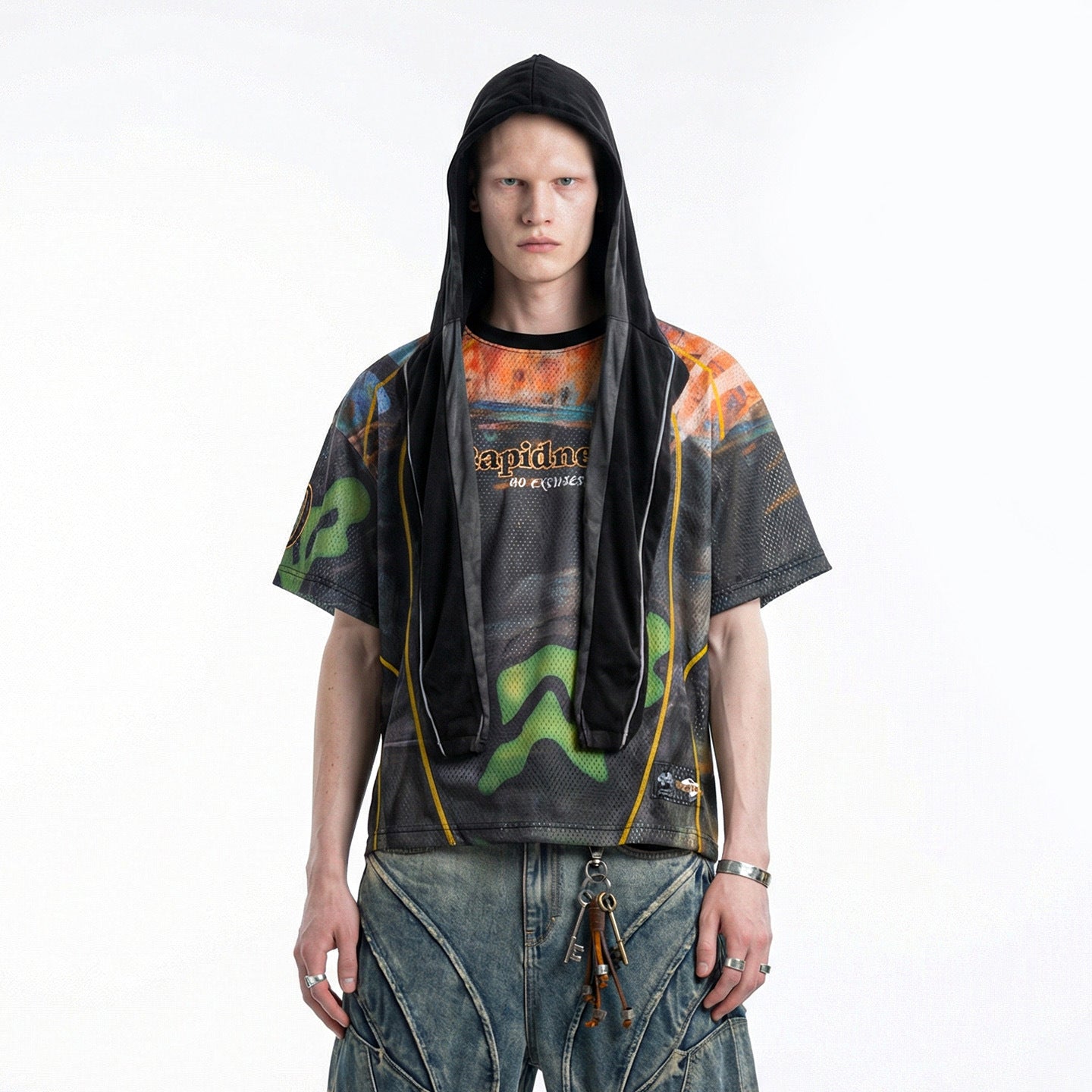 Inflation Contrast Color Line Retro Sports Short Sleeve T-Shirt