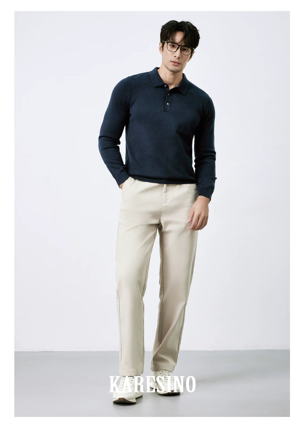 KARESINO Lyocell Wool, Lapel Polo Knitted Sweater