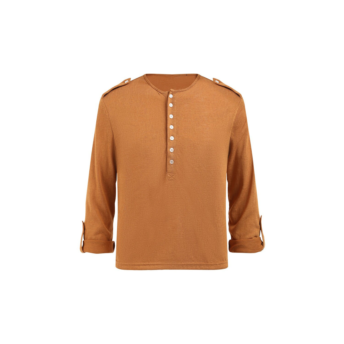 MANUSCRIPT Epaulet Henley Breathable Long-Sleeve Knit Tee
