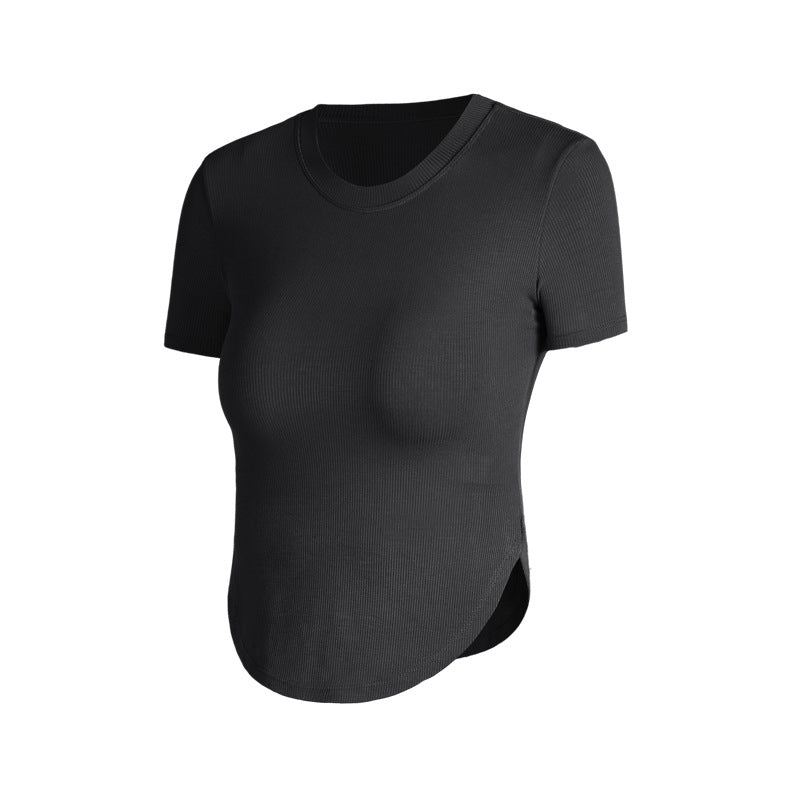 Athena Lulu Ribbed Sports Short Sleeve Blouse with Chest Pads