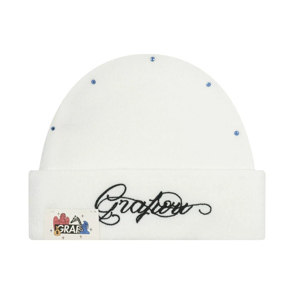 GRAF Cursive Rhinestone Knit Beanie