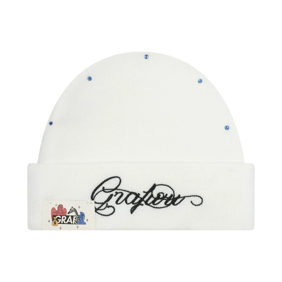 GRAF Cursive Rhinestone Knit Beanie