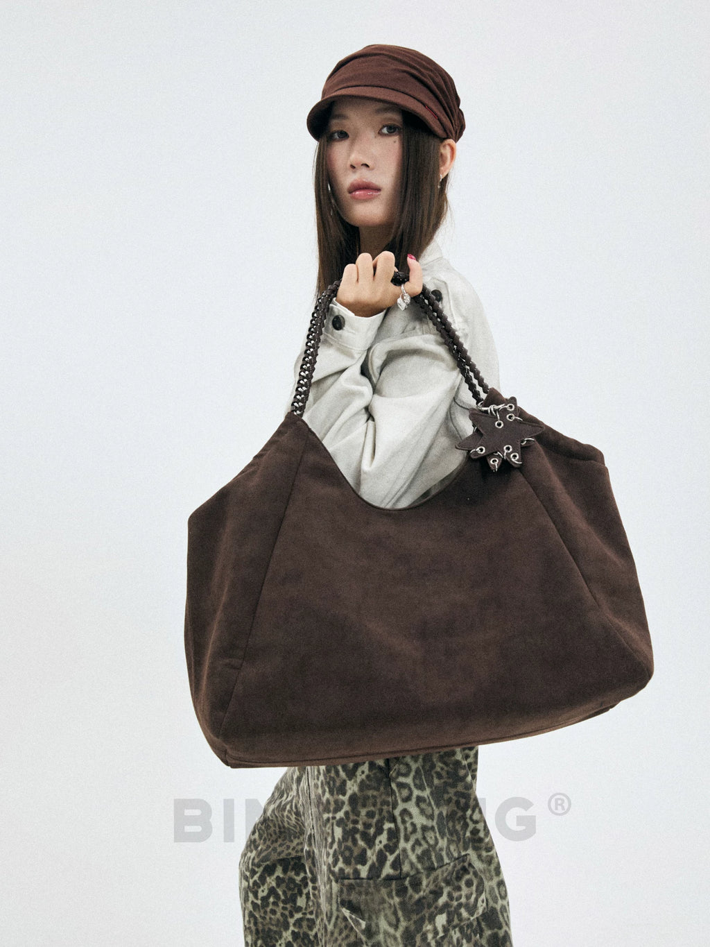 BINGBONG Suede Large Capacity Shoulder Bag