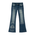 eeeeArtmonster Swan Manor Hand-Drawn Print Slim Fit Flared Jeans