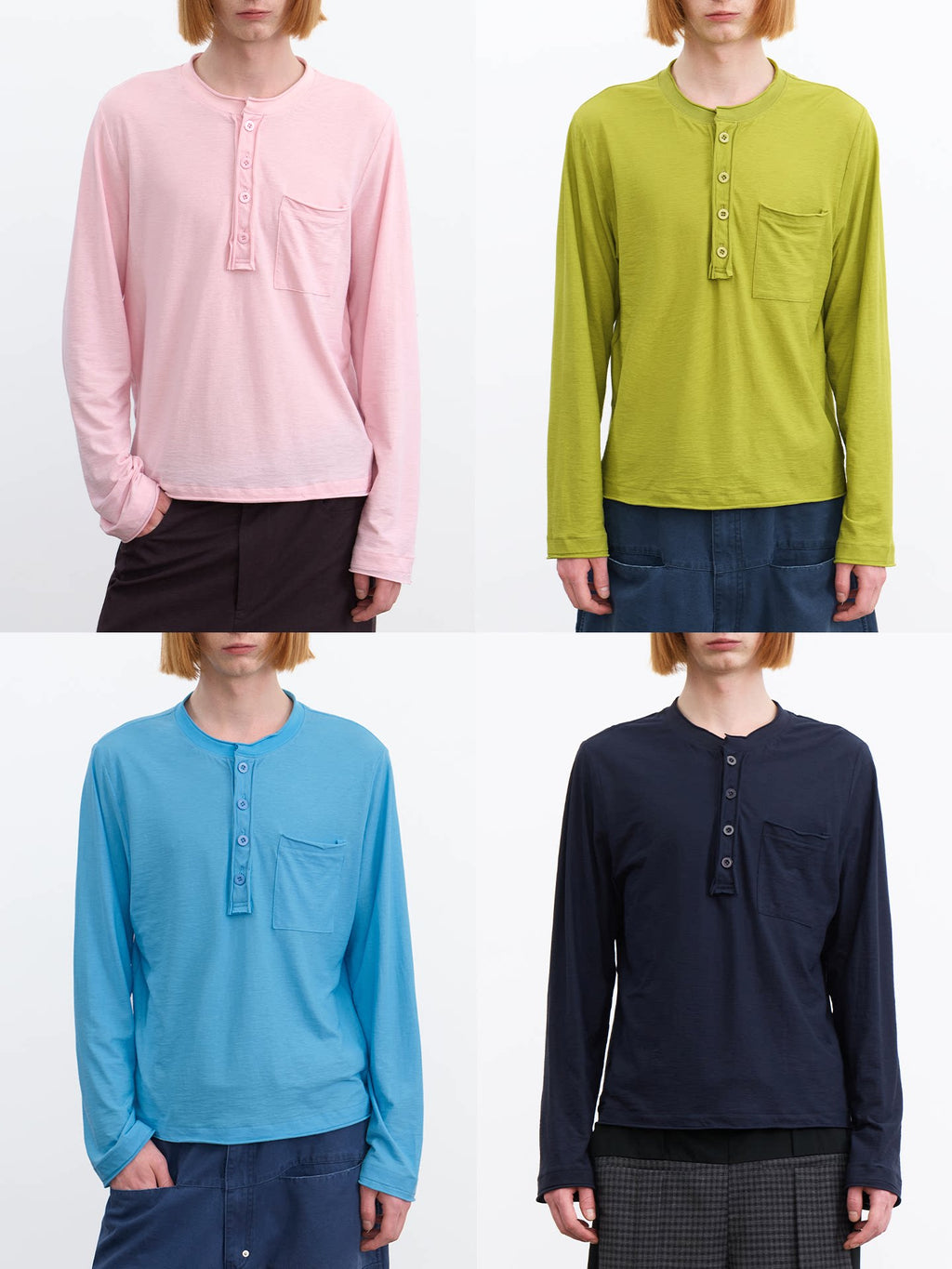 JCAESAR Long Sleeve Henley with Rolled Hem